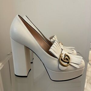 Gucci Marmont High Heel Loafer in Cream 8.5